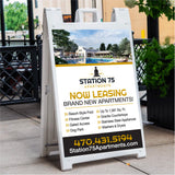 White Signicade sign with now leasing design