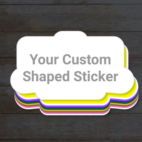 Locally printed custom shaped sticker in multiple sizes